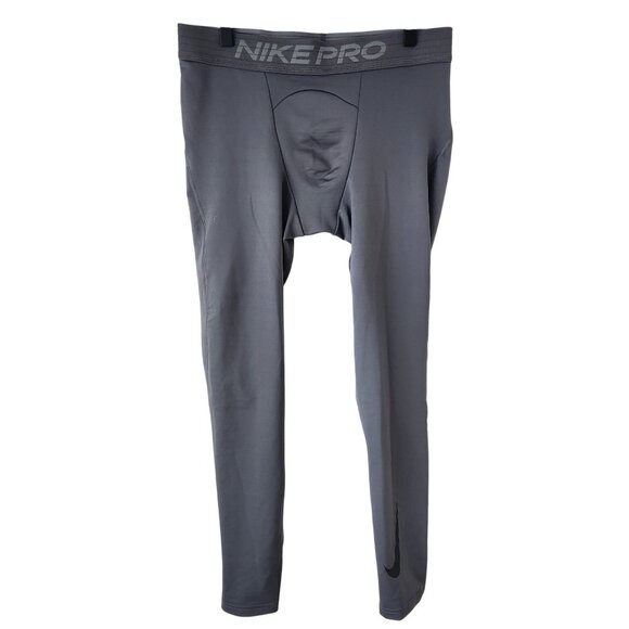 Nike Pro Warm Grey Tights Baselayer Leggings Workout Running Men's L - Picture 2 of 9